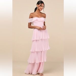 Lulus Always Remarkable Pink Pleated Off-the-shoulder Maxi Dress - Size XL